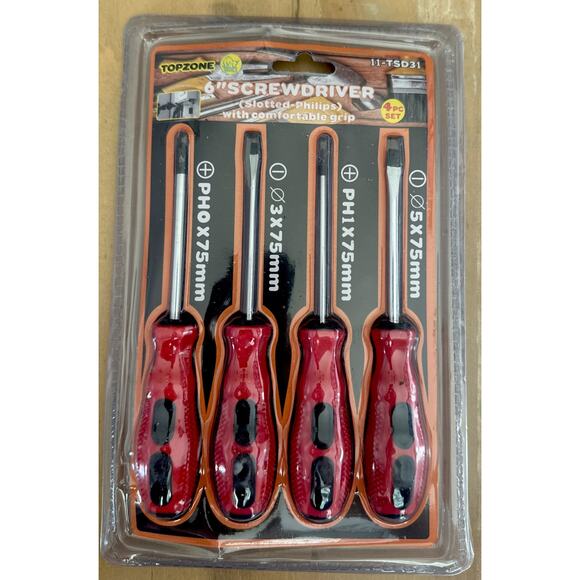 4 Piece Set 6 inch screwdriver set (Slotted Phillips) with comfortable grip - Picture 1 of 2